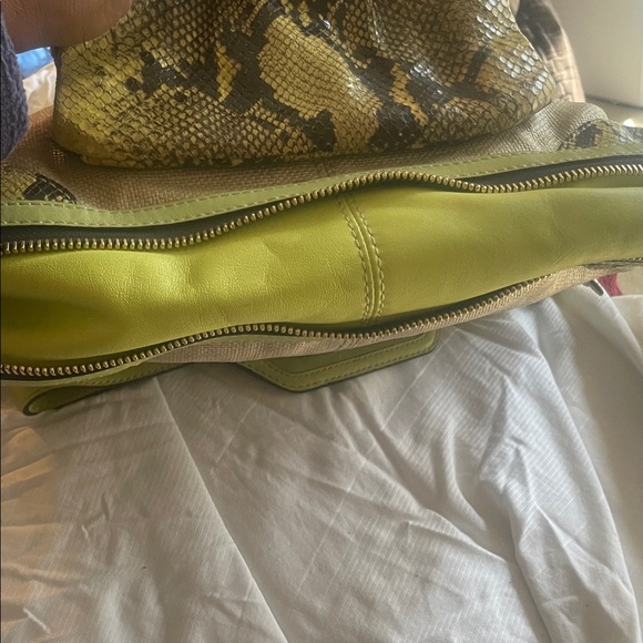 Coach Green and Tan Shoulder Bag with Snakeskin Accent - Picture 6 of 6